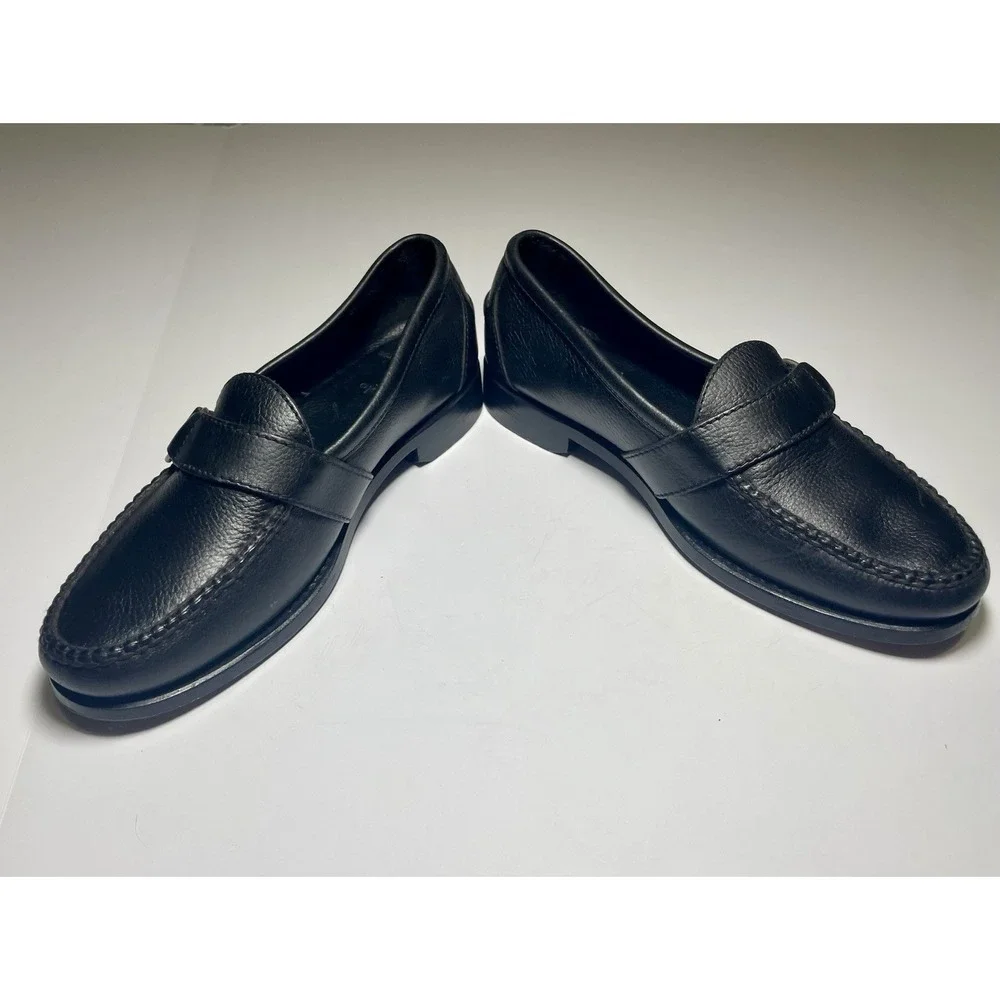 Vintage POLO Ralph Lauren Black Pebble Leather Buckle Loafers 8 D Made In Mexico